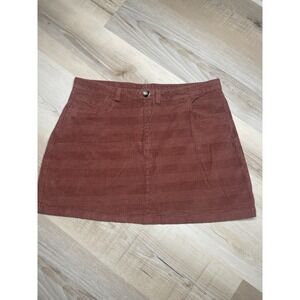 Womens Y2K Corduroy Mini Skirt Rust Orange XL 90s Low Rise Indie Aestheti